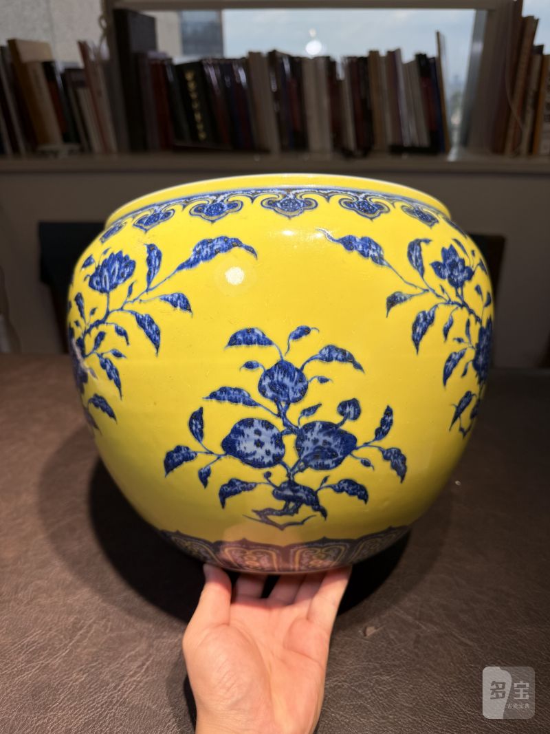 清乾隆 黄地青花折枝花卉纹缸 - 图7